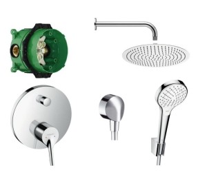 Zestaw natryskowy podtynkowy, bateria Hansgrohe Talis S 72405000, Hansgrohe Croma Select S Vario 26421400+ deszczownica Estiva 30cm - 10313 