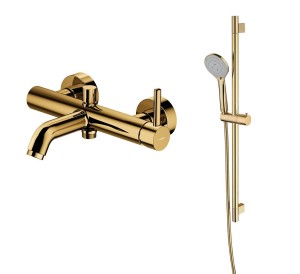 Bateria wannowa ścienna z zestawem prysznicowym suwanym drążek 82,5 cm złoty Omnires Y1230GL + YOSEMITE-SGL
