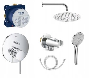 Zestaw natryskowy podtynkowy, bateria GROHE Essence 24058001 Nowy Model, słuchawka Omnires 5 funkcji, deszczownica Estiva 25 cm - 11046