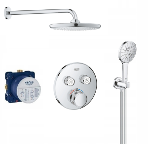 Zestaw prysznicowy podtynkowy termostatyczny Grohtherm SmartControl 29119000, słuchawka RAINSHOWER 3 strumienie, deszczownica Grohe Tempesta 25 cm - 12101
