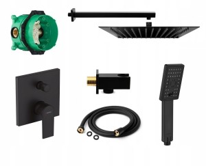 Zestaw prysznicowy podtynkowy z baterią Hansgrohe Vernis Shape 71468670, słuchawka Omnires 3 funkcje, deszczownica Estiva 30 cm czarny mat - 12124