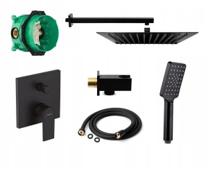 Zestaw prysznicowy podtynkowy z Hansgrohe Vernis Shape 71468670, słuchawka Deante 3 funkcje, deszczownica Estiva 30 cm czarny mat - 12125