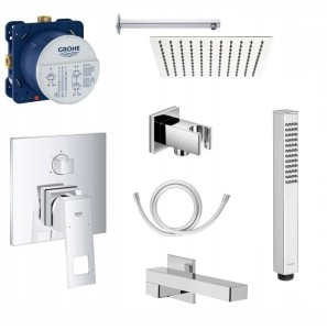 Zestaw wannowy podtynkowy, bateria Grohe Eurocube 24094000, słuchawka Omnires, składana wylewka Deante NAC 084K, deszczownica Estiva 30 cm - 12134