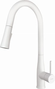 Bateria zlewozmywakowa stojąca z wylewką U z wyciąganą wylewką biała Deante Lukrecja BDH A72M