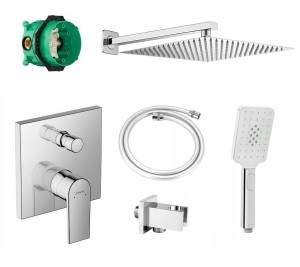 Zestaw prysznicowy podtynkowy z baterią Hansgrohe Vernis Shape 71468000, słuchawka 3-funkcyjna Deante, deszczownica Estiva 30 cm - 12324