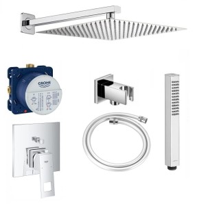 Zestaw natryskowy podtynkowy, bateria Grohe Eurocube 24062000, słuchawka 1-funkcyna Omnires, deszczownica Estiva 30 cm - 11831