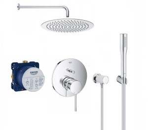 Zestaw natryskowy podtynkowy, bateria GROHE Essence 24058001 Nowy Model, słuchawka 1 strumień Grohe Euphoria, deszczownica Estiva 20 cm - 11048