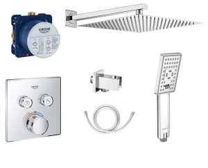 Zestaw prysznicowy podtynkowy termostatyczny, bateria Grohe Grohtherm SmartControl 29124000, słuchawka Omnires 3 strumienie  + deszczownica Estiva 30 cm  - 12416