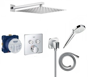 Zestaw prysznicowy podtynkowy termostatyczny, bateria Grohe Grohtherm SmartControl 29124000, słuchawka Hansgrohe Croma 3 strumienie, deszczownica 30 cm 12454