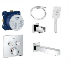 Zestaw wannowy podtynkowy, bateria termostatyczna Grohe Grohtherm SmartControl 29124000 z wylewką Eurocube 17 cm i słuchawką Deante - 12074