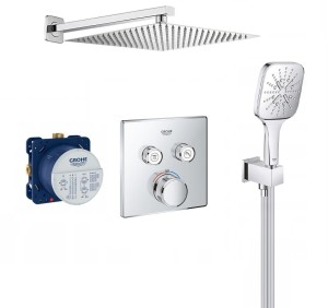 Zestaw prysznicowy podtynkowy termostatyczny, bateria Grohe Grohtherm SmartControl 29124000,  Grohe RAINSHOWER SMARTACTIVE 3 strumienie, deszczownica Estiva 20 cm - 12476