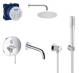 Zestaw wannowy podtynkowy, bateria GROHE Essence 24092001,  Grohe Euphoria Cosmoplitan, deszczownica Estiva 25 cm, wylewka Omnires - 12515