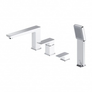 Bateria wannowa, 4-otworowa chrom/biały, prysznic 1-funkcyjny Omnires Parma PM7432CRB