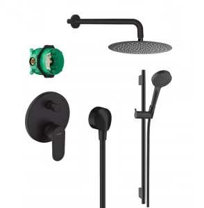 Zestaw prysznicowy podtynkowy, bateria Hansgrohe Vernis Blend 71466670 czarny mat z drążkiem Hansgrohe Vernis Blend  + deszczownica Estiva 30 cm - 12069