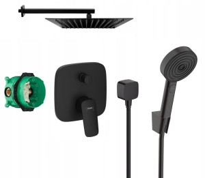 Zestaw prysznicowy podtynkowy, bateria Hansgrohe Logis 71405670, zestaw Pulsify Select 3 strumienie, deszczownica Estiva 30 cm czarny mat - 12541
