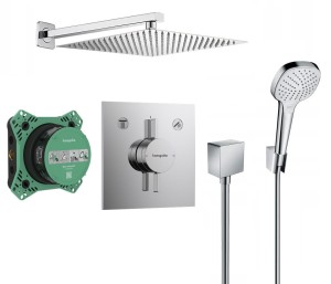 Zestaw prysznicowy podtynkowy z Hansgrohe DuoTurn E 75417000, Hansgrohe Croma Select 3 srumienie, deszczownica  30 cm - 12542