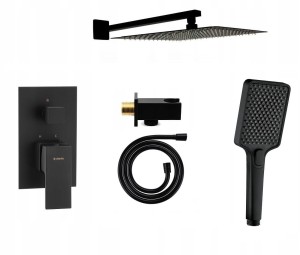 Zestaw prysznicowy podtynkowy z baterią Deante Anemon BBZ N44P, słuchawka 4-funkcje Deante Anemon + deszczownica 30 cm czarny mat - 12297