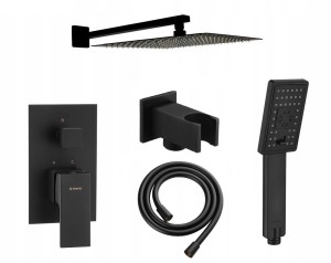 Zestaw prysznicowy podtynkowy z baterią Deante Anemon BBZ N44P, słuchawka 3-funkcyjna Omnires + deszczownica Estiva 30 cm czarny mat