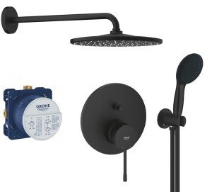 Zestaw prysznicowy podtynkowy GROHE ESSENCE 24167KF1, słuchawka Grohe 2 strumienie, deszczownica RAINSHOWER MONO 310 czarny mat phantom black - 12602