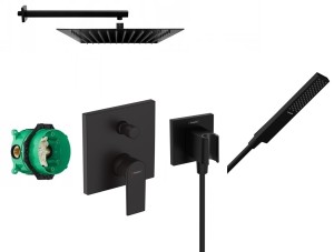 Zestaw prysznicowy podtynkowy, bateria Hansgrohe Vernis Shape 71468670, słuchawka Hansgrohe 1 strumień, deszczownica Estiva 30 cm czarny mat - 12613