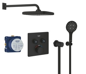 Zestaw prysznicowy podtynkowy z baterią GROHE Grohtherm SmartControl 102166KF00 phantom black, słuchawka Rainshower 3 strumienie, deszczownica Tempesta 25 cm czarny mat - 12618