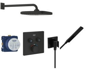 Zestaw prysznicowy podtynkowy z GROHE Grohtherm SmartControl 102166KF00 phantom black, słuchawka słuchawka Hansgrohe 1 strumień, deszczownica Grohe Tempesta 25 cm czarny mat - 12619
