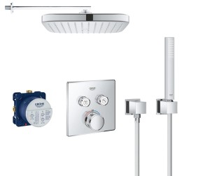 Zestaw prysznicowy podtynkowy termostatyczny Grohe Grohtherm SmartControl  29124000, słuchawka Grohe Euphoria Cube 1 strumień, deszczownica Tempesta 25 cm 12620