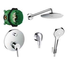 Zestaw natryskowy podtynkowy, bateria Hansgrohe Talis S 72405000, Hansgrohe Croma Select S Vario 26421400+ deszczownica 24cm - 12651