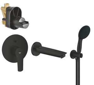 Zestaw wannowy podtynkowy GROHE EUROSMART 194502433, słuchawka Grohe 2 strumienie, wylewka Grohe 17 cm czarny mat - 12658