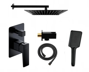 Zestaw prysznicowy podtynkowy z baterią OMNIRES Parma, słuchawka Deante 4 funkcje, deszczownica Estiva 30 cm czarny mat - 12666