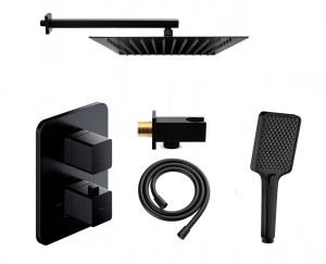 Zestaw prysznicowy podtynkowy termostatyczny z baterią OMNIRES Parma, słuchawka Deante 4 funkcje, deszczownica Estiva 30 cm czarny mat - 12667