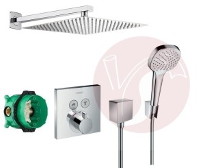 Zestaw natryskowy podtynkowy, bateria termostatyczna Hansgrohe ShowerSelect 15763000,  słuchawka Hansgrohe 3 strumienie, deszczownica Estiva 30 cm - 10177