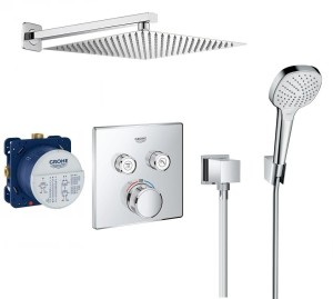 Zestaw prysznicowy podtynkowy termostatyczny Grohe Grohtherm SmartControl 29124000, zestaw Hansgrohe Croma 3 strumienie, deszczownica 25 cm - 12446