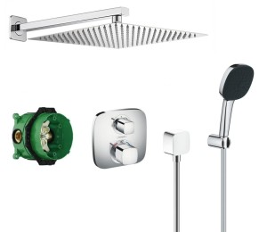 Zestaw natryskowy podtynkowy termostatyczny, bateria Hansgrohe Ecostat 15708000, słuchawka Grohe 3 strumienie + deszczownica Estiva 20cm - 12718