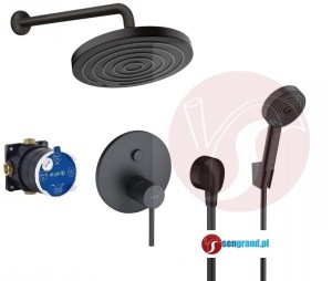 Zestaw prysznicowy podtynkowy, bateria Kludi BOZZ PUSH & SWITCH 386593976, słuchawka Hansgrohe Pulsify Select S 105 3 strumienie , deszczownica Pulsify 26 cm czarny mat - 12685