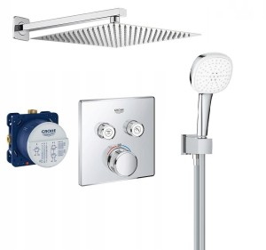 Zestaw prysznicowy podtynkowy, bateria termostatyczna Grohe Grohtherm SmartControl 29124000, słuchawka Grohe 3 strumienie + deszczownica Estiva 25 cm 12736