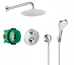 Zestaw natryskowy podtynkowy termostatyczny, bateria Hansgrohe Ecostat 15758000 + deszczownica Estiva 30cm - 10208