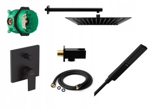 Zestaw prysznicowy podtynkowy, bateria Hansgrohe Vernis Shape 71468670, słuchawka Hansgrohe, deszczownica Estiva 30 cm czarny mat - 12741