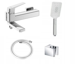 Bateria wannowa ścienna ze składaną wylewką i zestawem prysznicowym DEANTE BLUR chrom BQL 012M  + NGA 051S