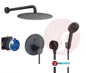 Zestaw prysznicowy podtynkowy, bateria Kludi BOZZ PUSH & SWITCH 386593976, słuchawka Hansgrohe Pulsify Select S 105 3 strumienie , deszczownica Estiva 30 cm czarny mat - 12682