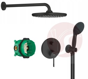 Zestaw prysznicowy podtynkowy z HANSGROHE ZESIS S 74415670, słuchawka Grohe 2 strumienie, deszczownica Grohe 25 cm czarny mat - 12762