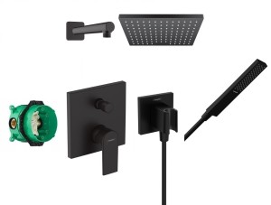 Zestaw prysznicowy podtynkowy, bateria Hansgrohe Vernis Shape 71468670, słuchawka Hansgrohe 1 strumień, deszczownica 23x17 czarny mat - 12769