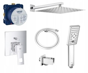Zestaw natryskowy podtynkowy, bateria Grohe Eurocube 24062000, słuchawka Omnires 3 - funkcyjna JIMJIM-RCR, deszczownica Estiva 40 cm - 11200
