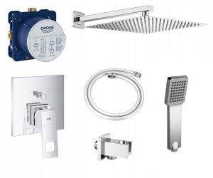 Zestaw natryskowy podtynkowy, bateria GROHE Eurocube 24062000, słuchawka Omnires ANGEL-RCR,, deszczownica 30 cm - 11186