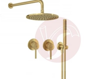 Zestaw prysznicowy podtynkowy KLUDI BOZZ z małymi rozetami 38925N076 z deszczownicą KLUDI A-QA 25cm złoty szczotkowany  - 12814