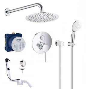 Zestaw wannowy podtynkowy GROHE Essence 24092001,  Grohe Tempesta 3 strumienie, deszczownica 25 cm, syfon Kludi - 12412