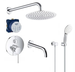 Zestaw wannowy podtynkowy, bateria GROHE Essence 24092001,  Grohe Tempesta 3 strumienie, deszczownica 25 cm, wylewka Omnires 21 cm - 12478