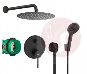 Zestaw prysznicowy podtynkowy z HANSGROHE ZESIS S 74415670, słuchawka Hansgrohe Pulsify 3 strumienie, deszczownica Estiva 30 cm czarny mat - 12761