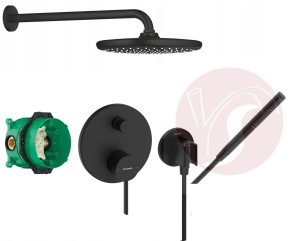 Zestaw prysznicowy podtynkowy z HANSGROHE ZESIS S 74415670, słuchawka Hansgrohe 1 strumień, deszczownica Grohe 25 cm czarny mat - 12764