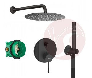 Zestaw prysznicowy podtynkowy z HANSGROHE ZESIS S 74415670, słuchawka Deante 1 strumień, deszczownica Estiva 30 cm czarny mat - 12763